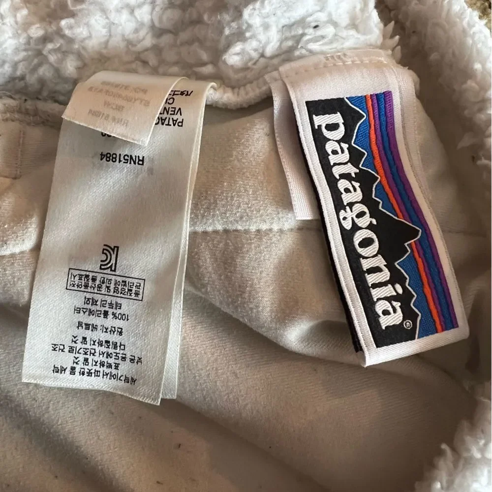 Patagonia Girls' Los Gatos Fleece Vest White Warm Sherpa Front Zip Sleeveless